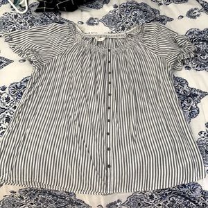 Terra and sky women’s 2x grey stripe short sleeve, button front blouse
